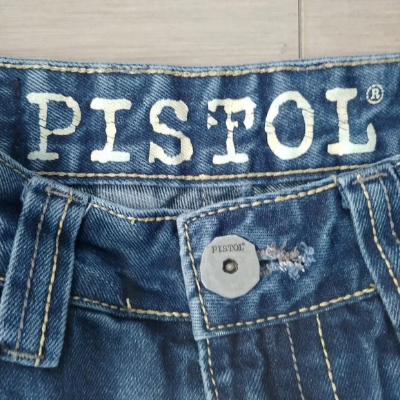 Pistol Straight Leg Denim Blue Jeans  Dark Wash, 28 - Picture 7 of 10